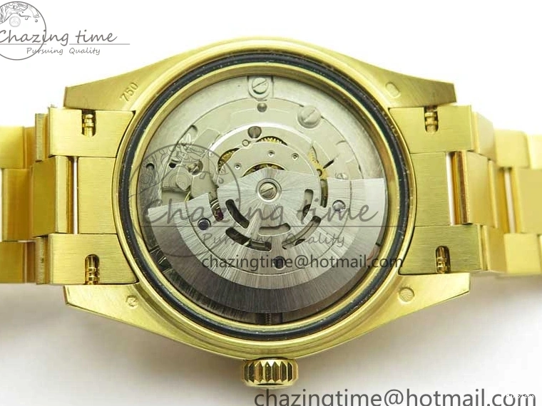 MiroTime 0305 Versatile Daydate 278288 31mm YG EWF Best Edition Green Malachite Dial Crystal Markers on YG President Bracelet ETA 2606